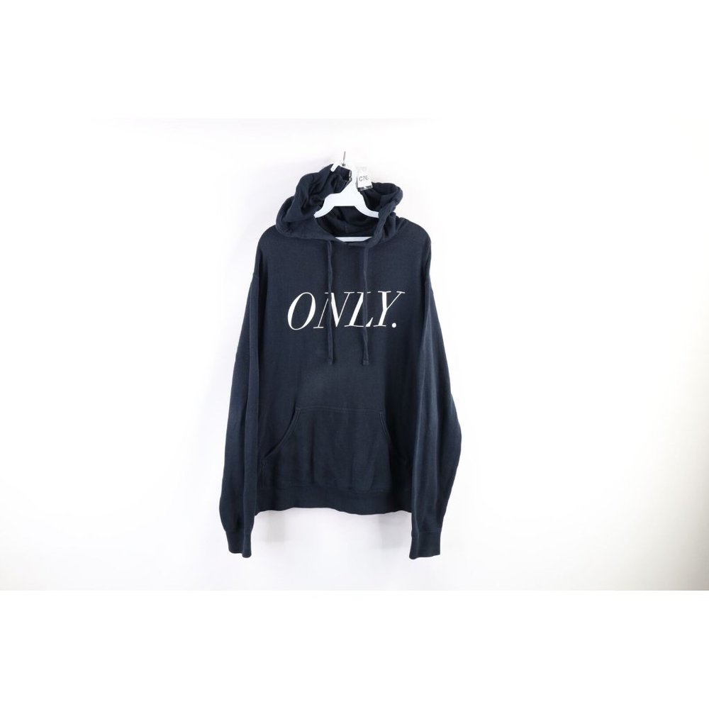 Streetwear Only NY Mens Size Medium Faded Spell Out Hoodie Sweatshirt Navy Blue
